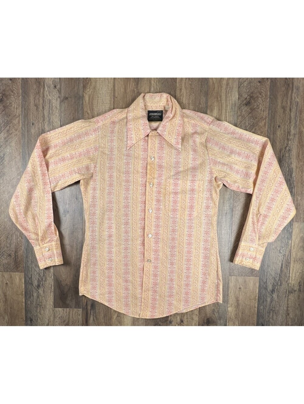 Vintage 70s Floral Disco Shirt Mens Long Sleeve Retro Hippie Party Button Down S